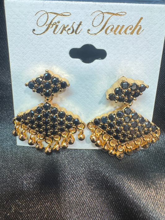 Adorable Black Stones Gold Plated Earrings For Women