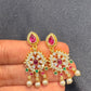 Pretty Gold Plated Pink And Green With Pearls Earrings Near Me