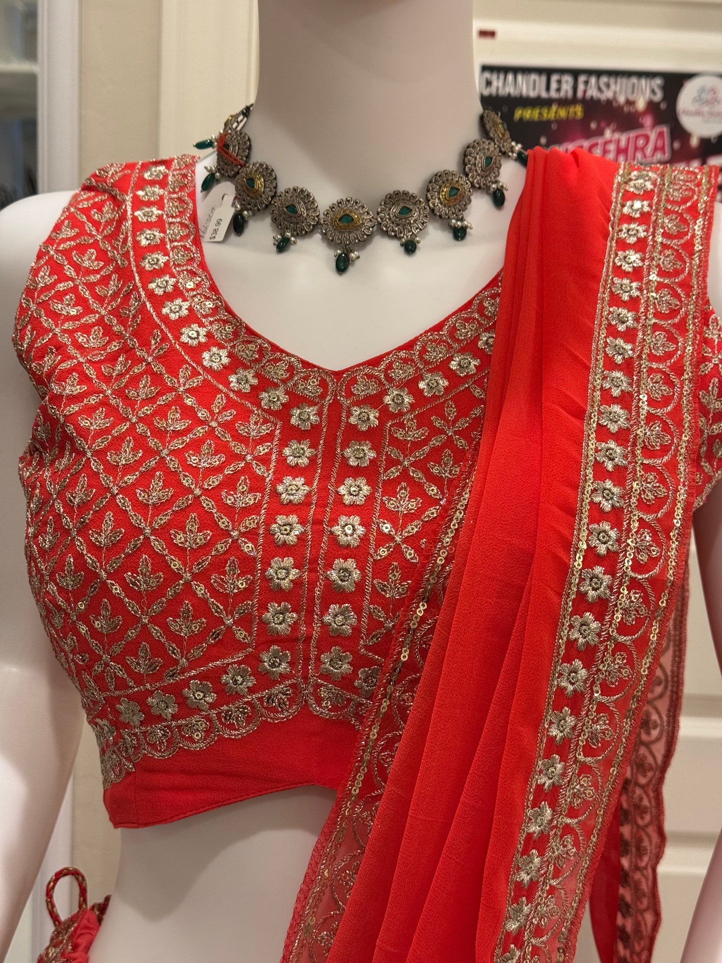 Beautiful Orange Color Sequins With Thread Work Lehengas With Dupatta Set