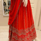 Beautiful Orange Color Sequins With Thread Work Lehengas With Dupatta Set