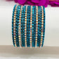 Glinting Teal Blue Color Metal Bangles With White Stones For Women