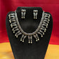 Elegant Black Color Oxidized Pearl Drop Necklace With Earrings Set