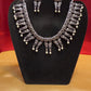 Elegant Black Color Oxidized Pearl Drop Necklace With Earrings Set