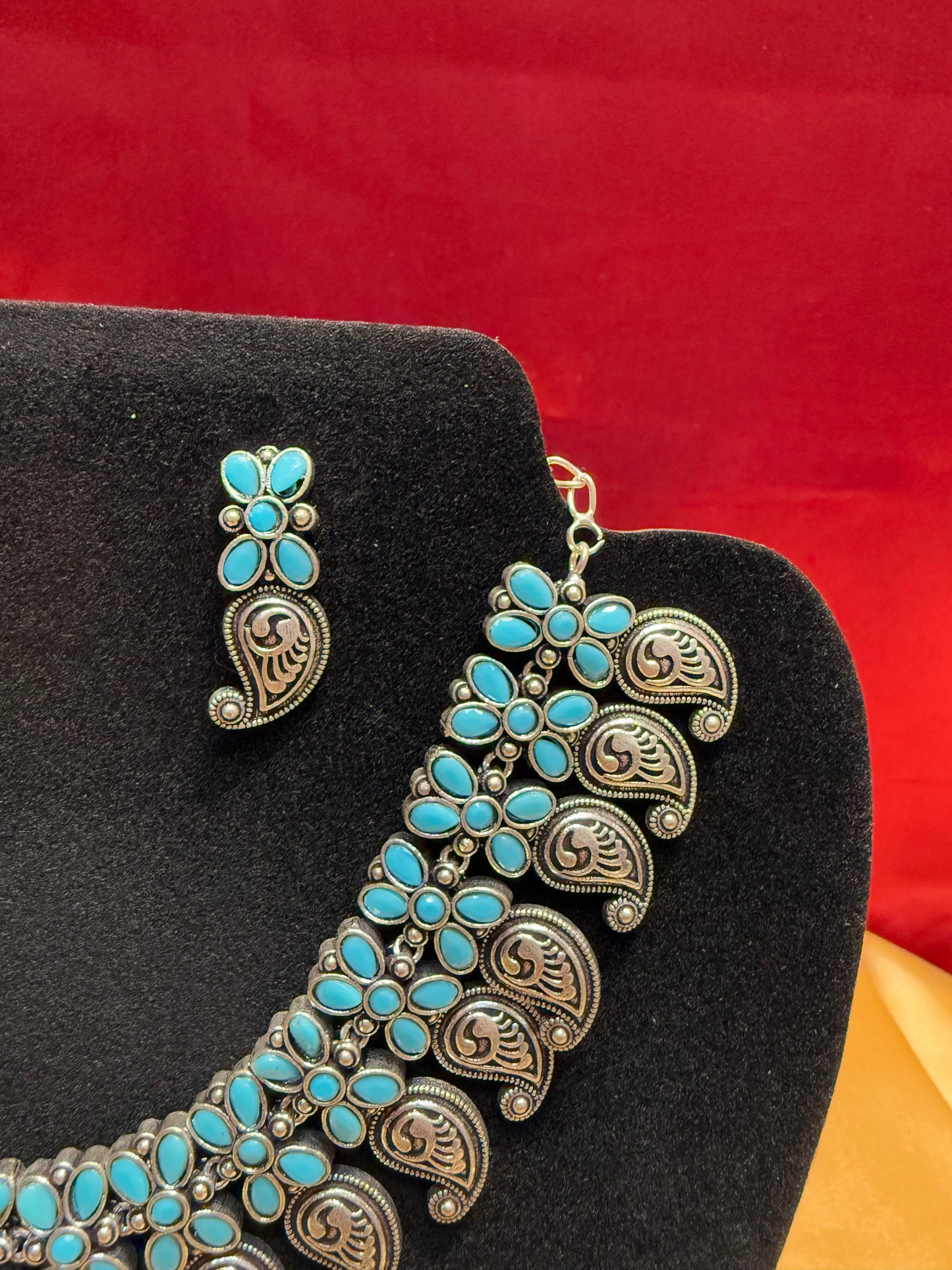 Light Blue Oxidized Necklace With Earrings Set  Near Me