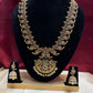 Alluring Long Gold Mango Motif Design Necklace Set With Multicolor Stones