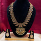 Alluring Long Gold Mango Motif Design Necklace Set With Multicolor Stones