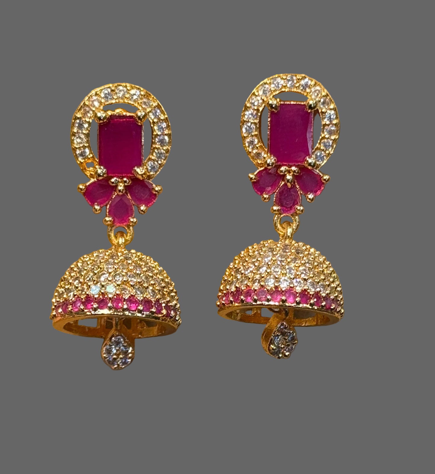 Dark Pink And White Stones With Gold Plated Earrings In USA