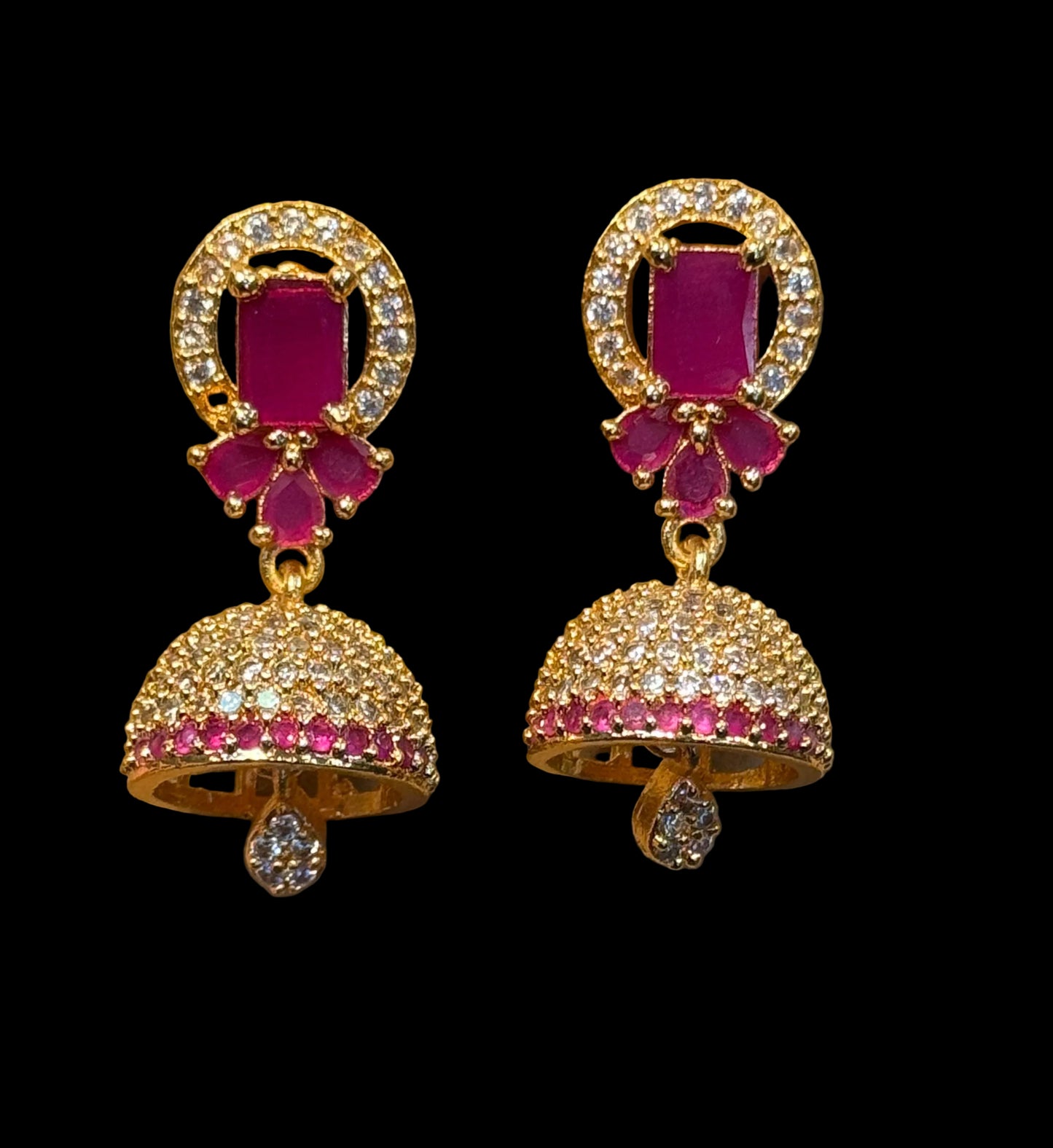 Dazzling Dark Pink And White Stones With Gold Plated Earrings Near Me