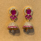 Dazzling Dark Pink And White Stones With Gold Plated Earrings