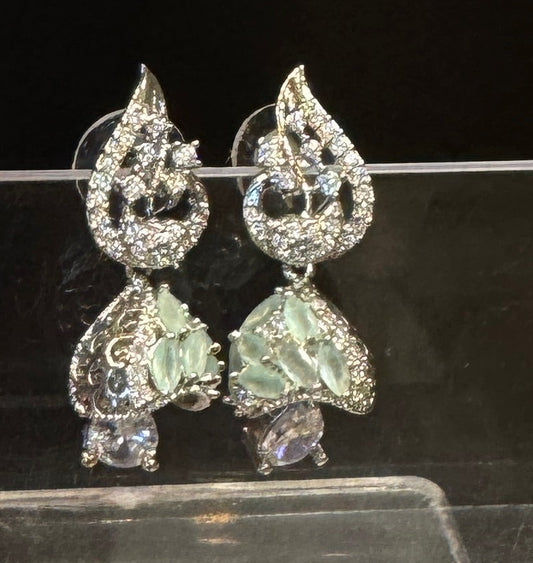 Dazzling White Stones American Diamond With Light Blue Beads For Women