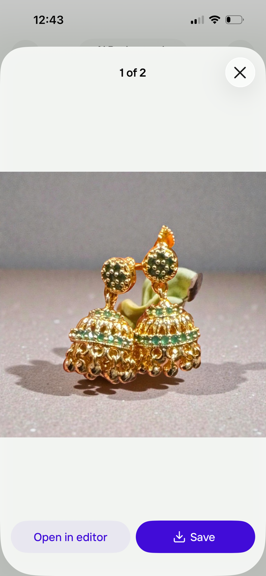 Amazing Dark Green Color Stones Gold Plated Jhumka Earrings For Women