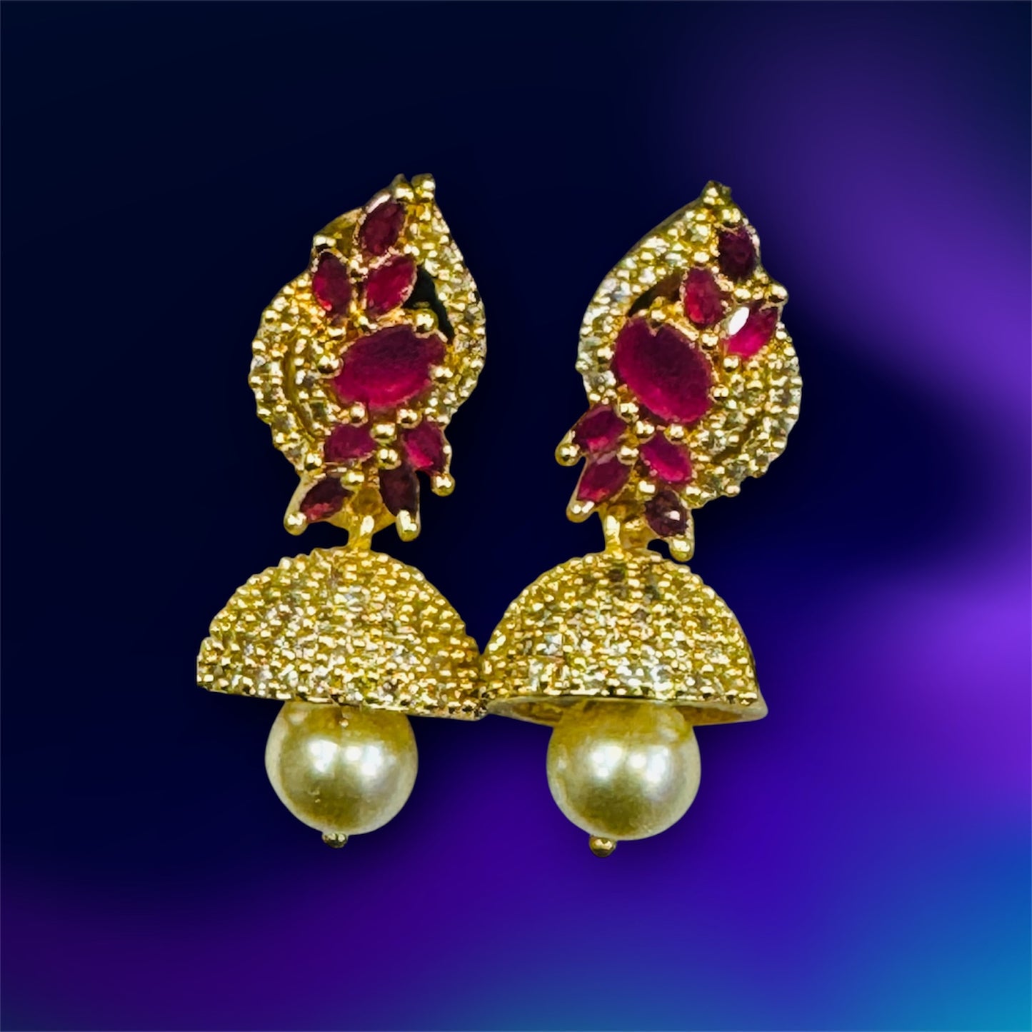 Charming Dark Pink Color Stones Gold Plated Earrings For Women