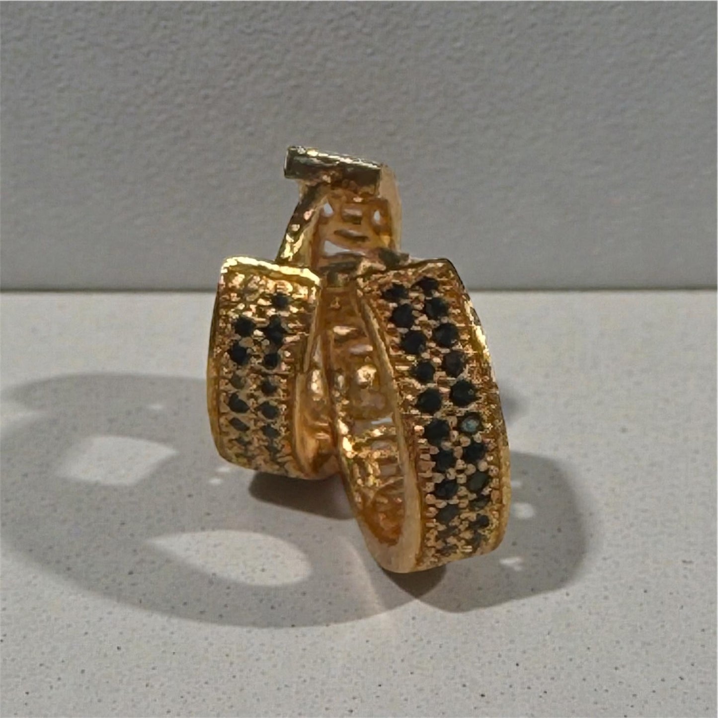 Gorgeous Round Ring Shaped Black Stones Gold Plated Earrings For Women