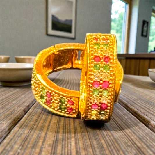 Alluring Round Shape Gold Plated Earrings With Multicolor Stones For Women