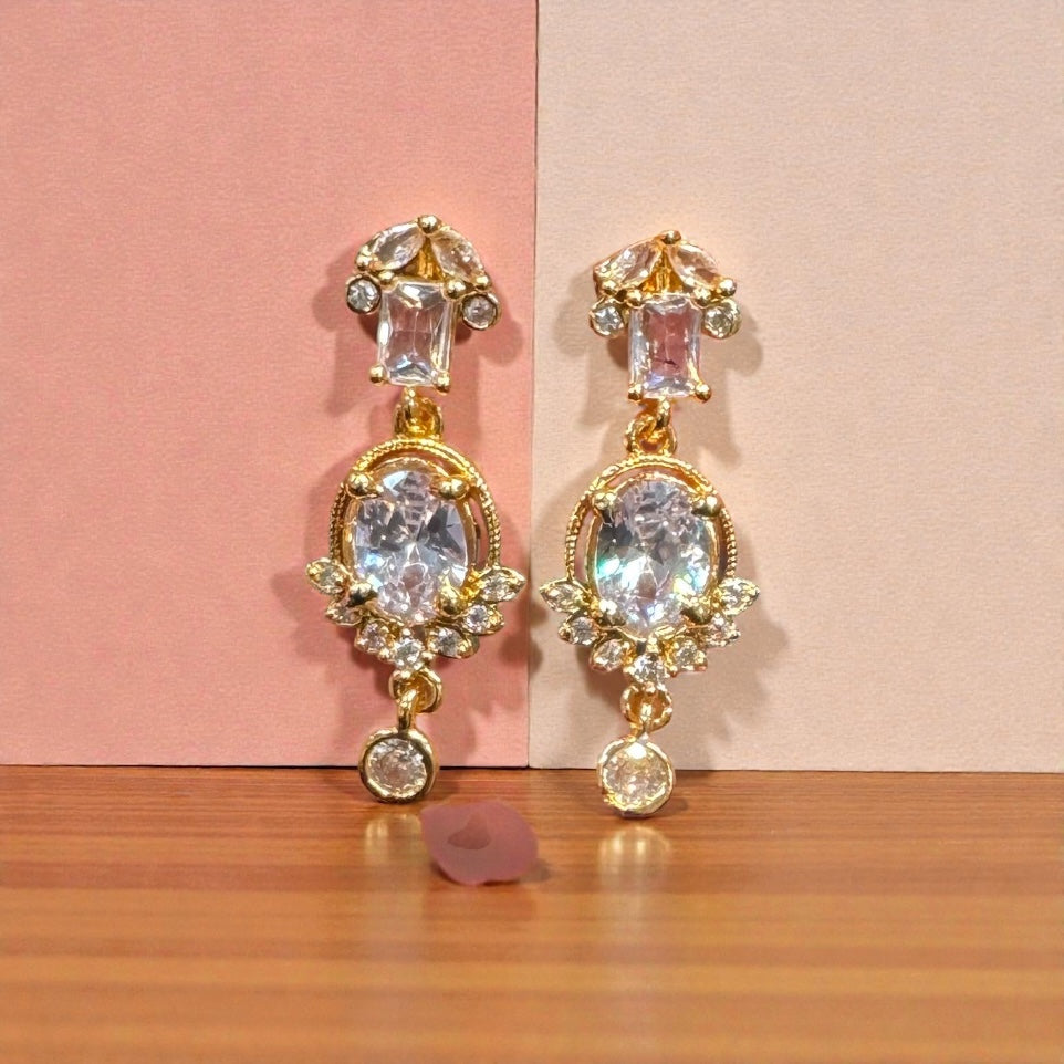 Pretty White Color Stones Gold Plated Earrings For Women