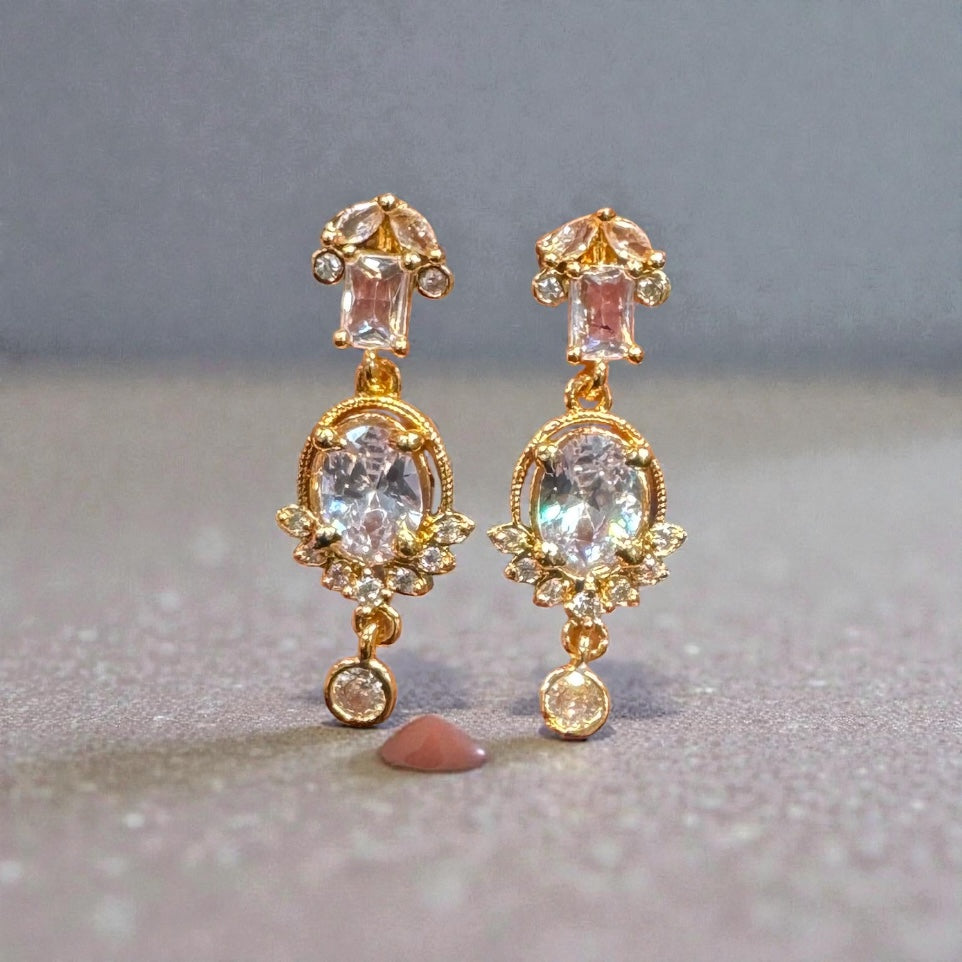 Pretty White Color Stones Gold Plated Earrings For Women