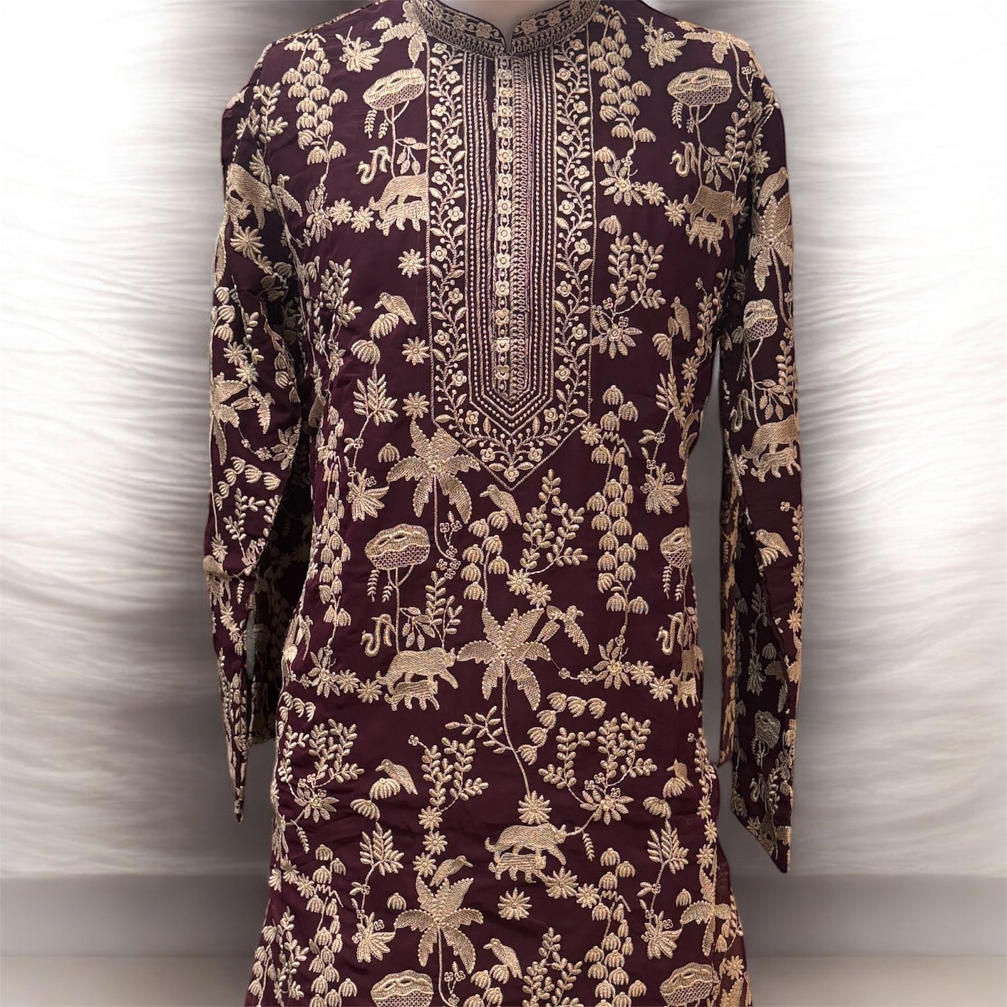 Beautiful Dark Purple Color Georgette With Embroidery Work Kurta Suits For Men