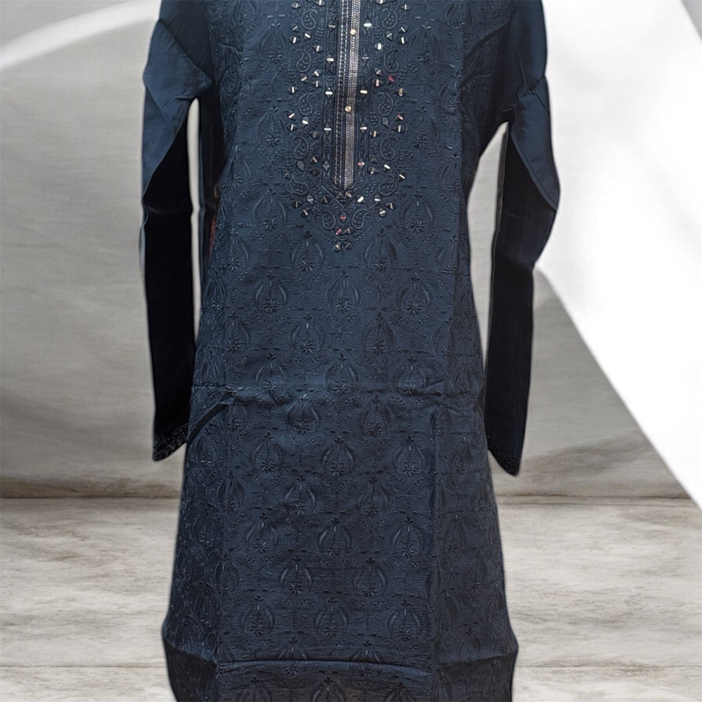 Elegant Dark Blue Color Soft Silk With Embroidery And Mirror Work Kurta Suits For Men