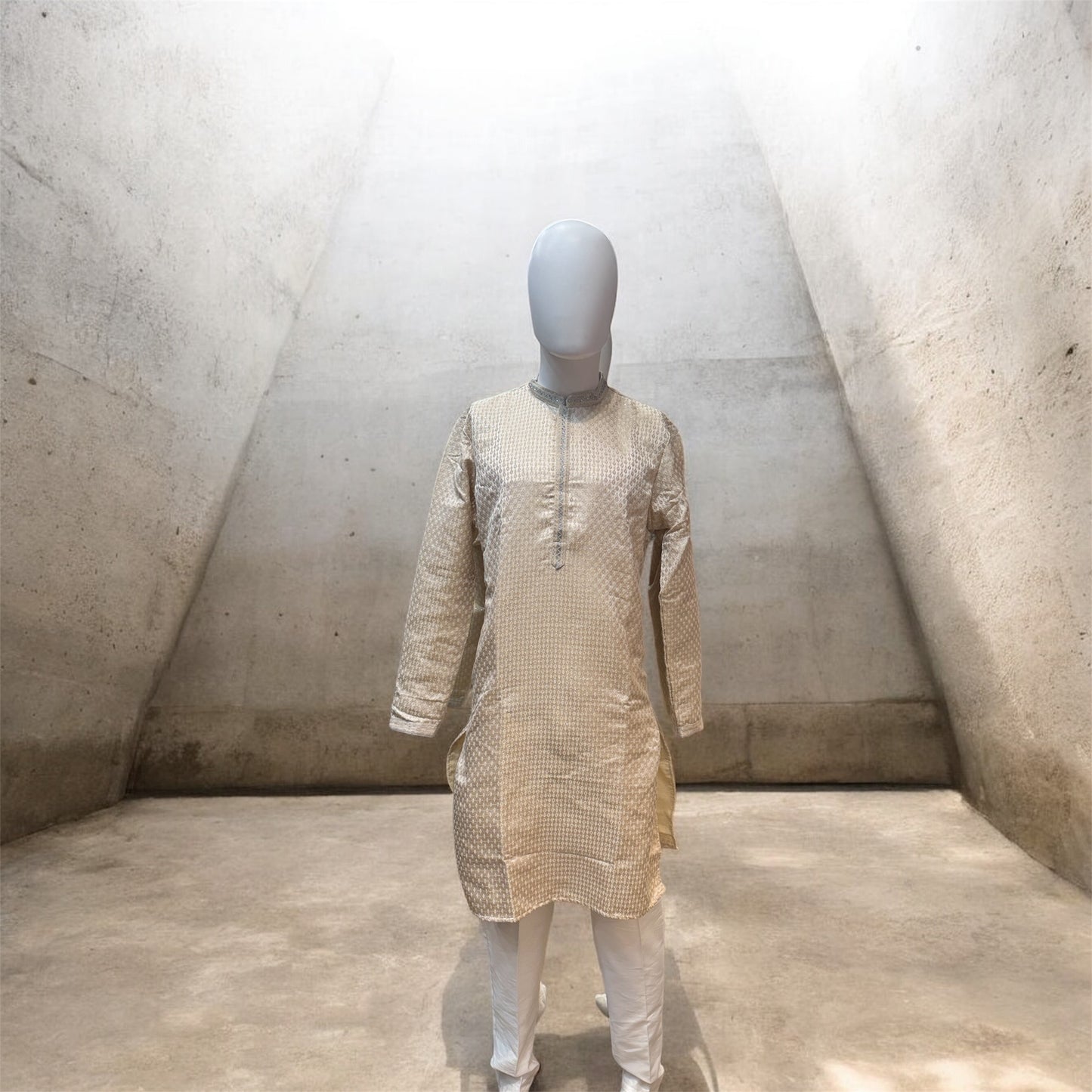 Stunning Cream Color Soft Silk With Embroidery And Sequins Work Kurta Suits For Men