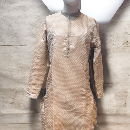 Stunning Cream Color Soft Silk With Embroidery And Sequins Work Kurta Suits For Men