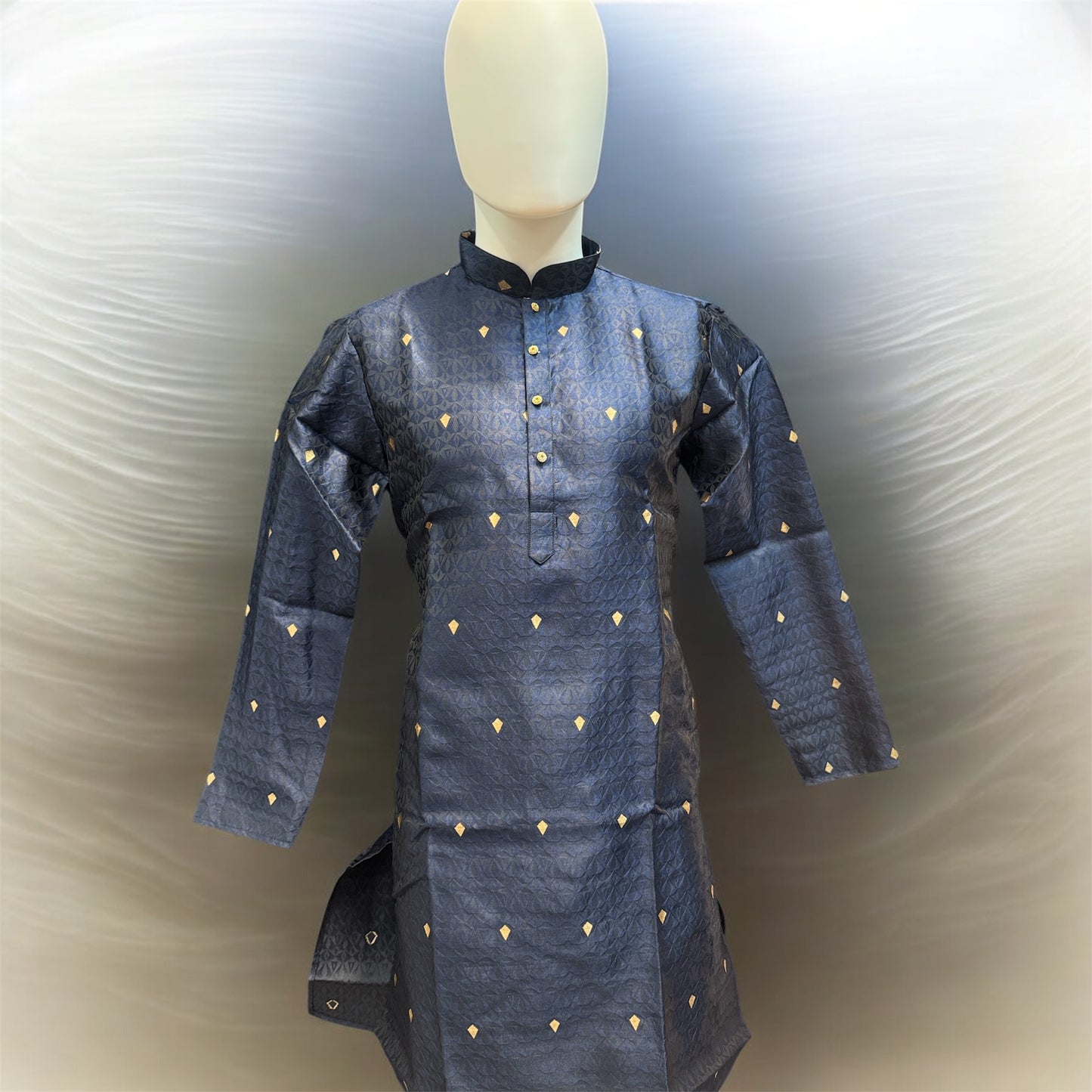 Alluring Dark Blue Color Raw Silk With Embroidery Work Kurta Suits For Men