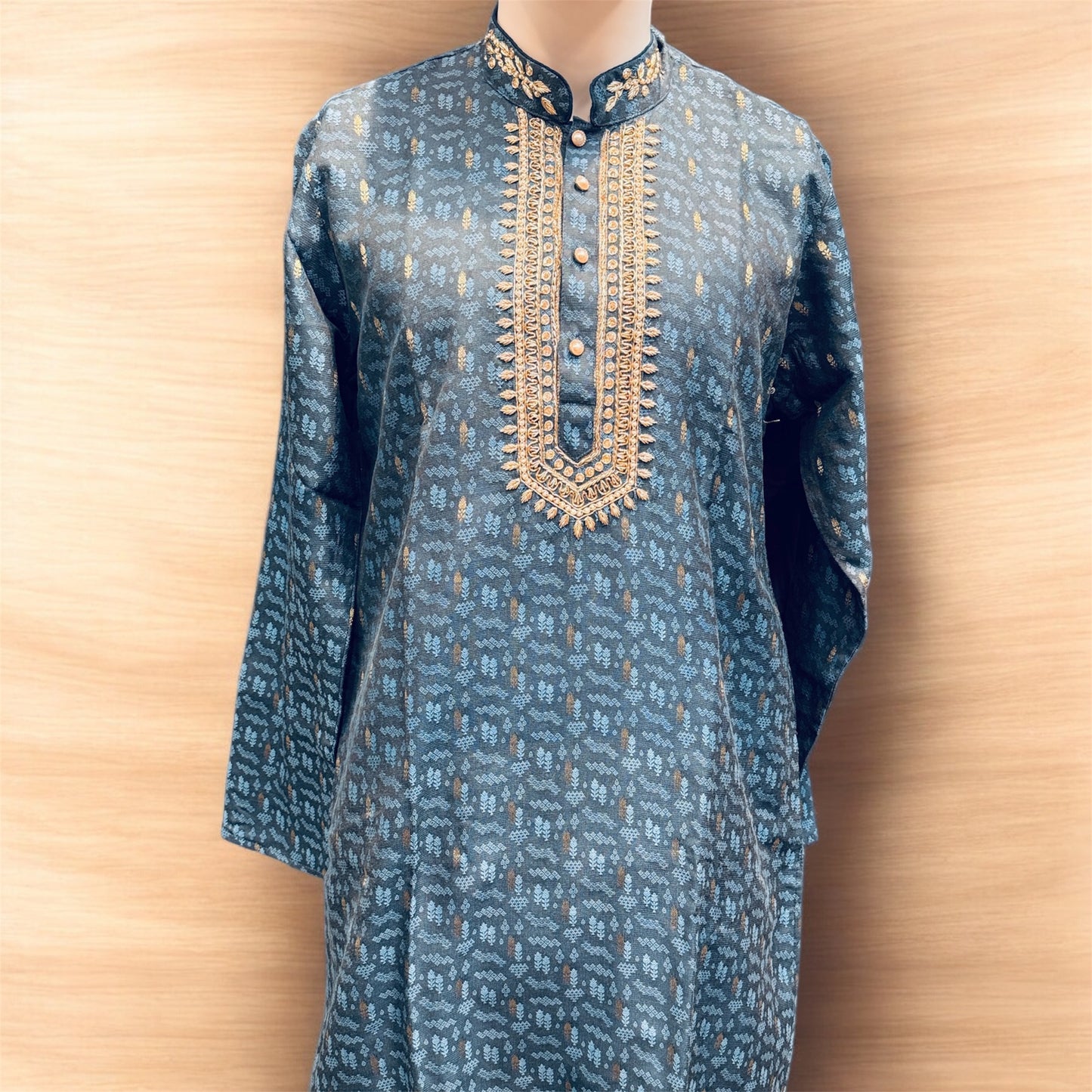Elegant Dark Blue Color Brocade With Embroidery Work Kurta Suits For Men