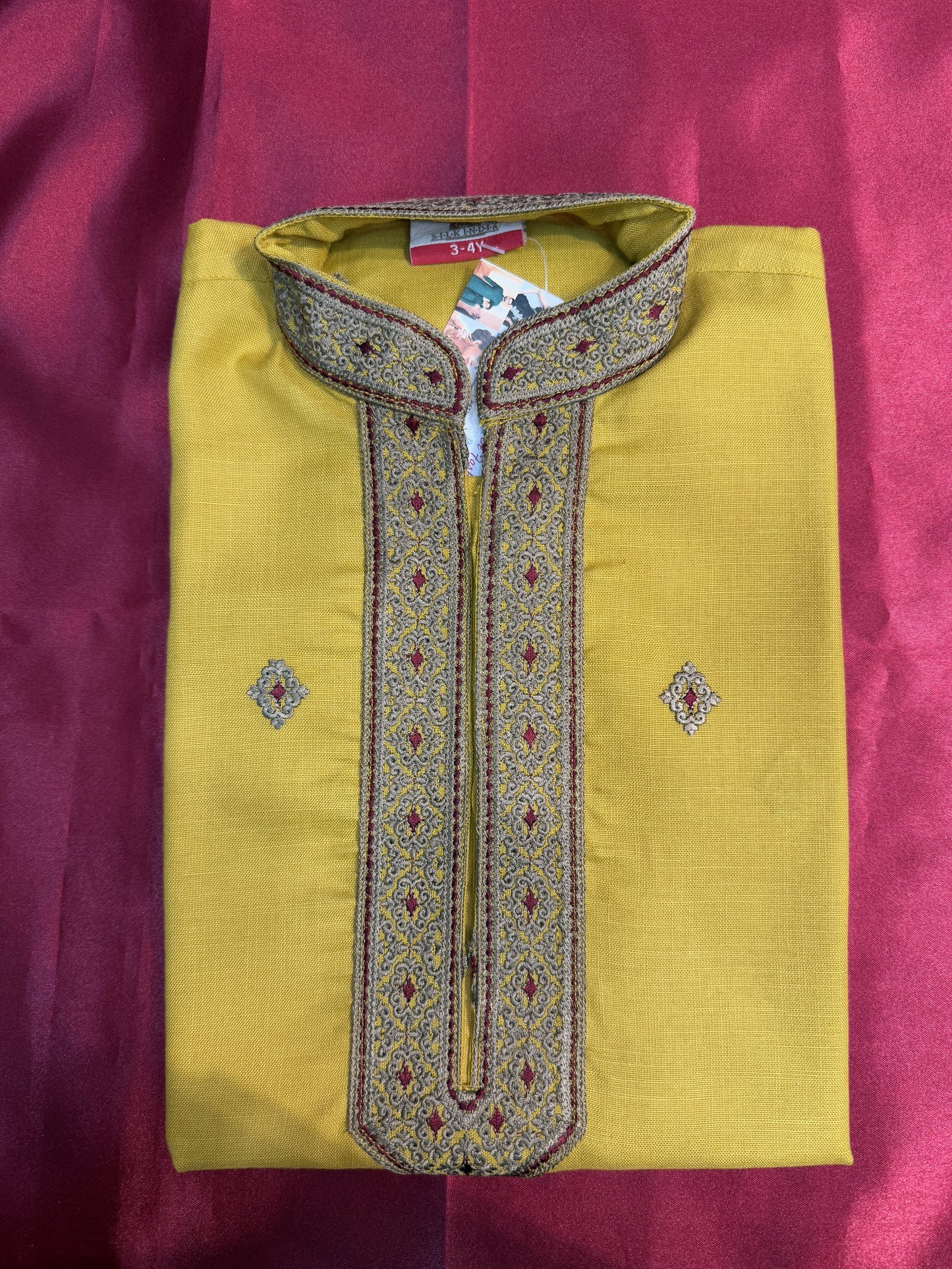 Elegant Yellow Color Embroided Kurta With Pajama Pant For Kids