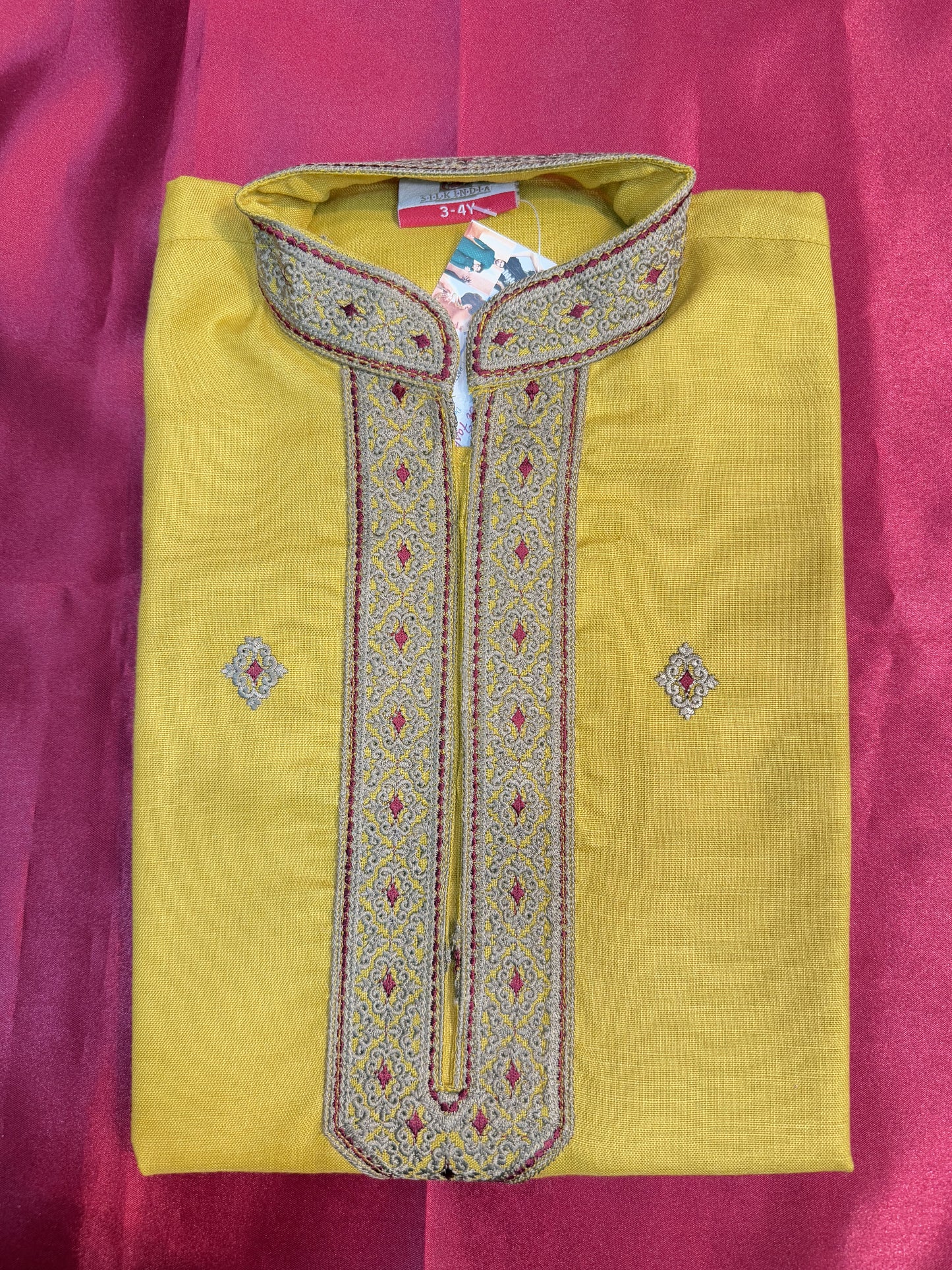 Elegant Yellow Color Embroided Kurta With Pajama Pant For Kids