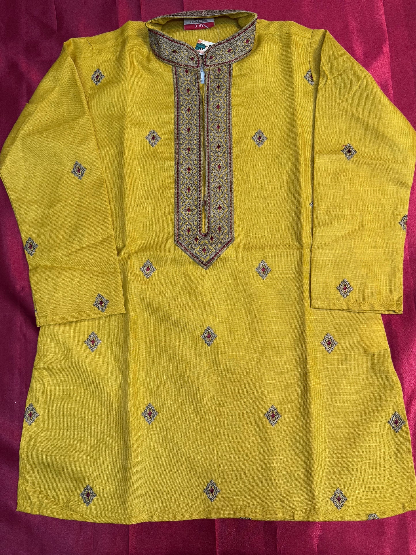 Elegant Yellow Color Embroided Kurta With Pajama Pant For Kids