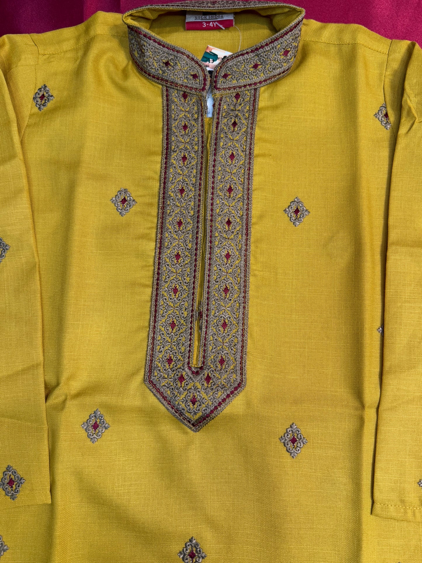 Elegant Yellow Color Embroided Kurta With Pajama Pant For Kids