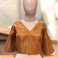Front Open Rose Gold Color Jacquard Elbow Sleeve Readymade Blouse Near Me