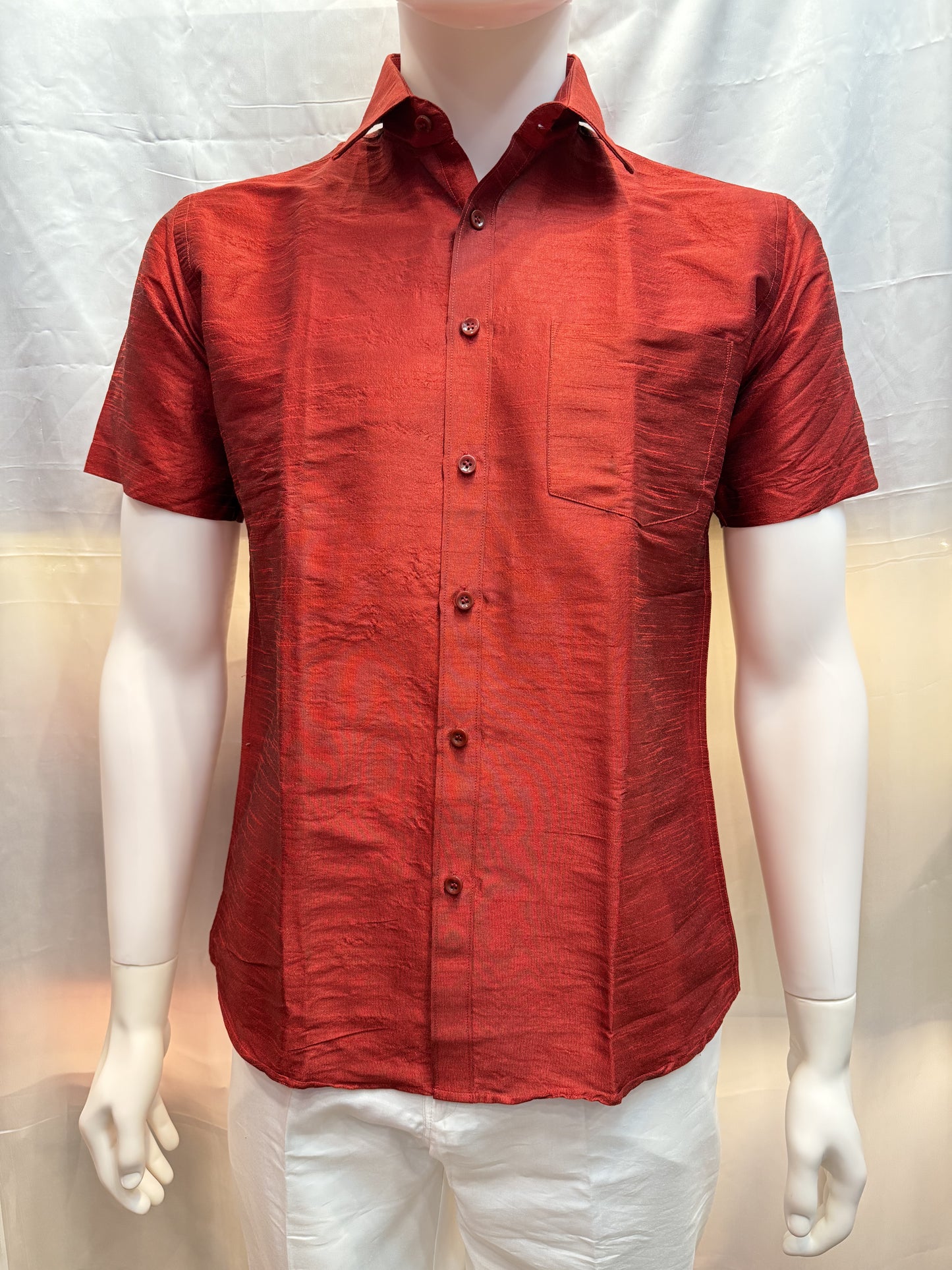 Attractive Red Color Half Sleeve Silk Shirt For Men