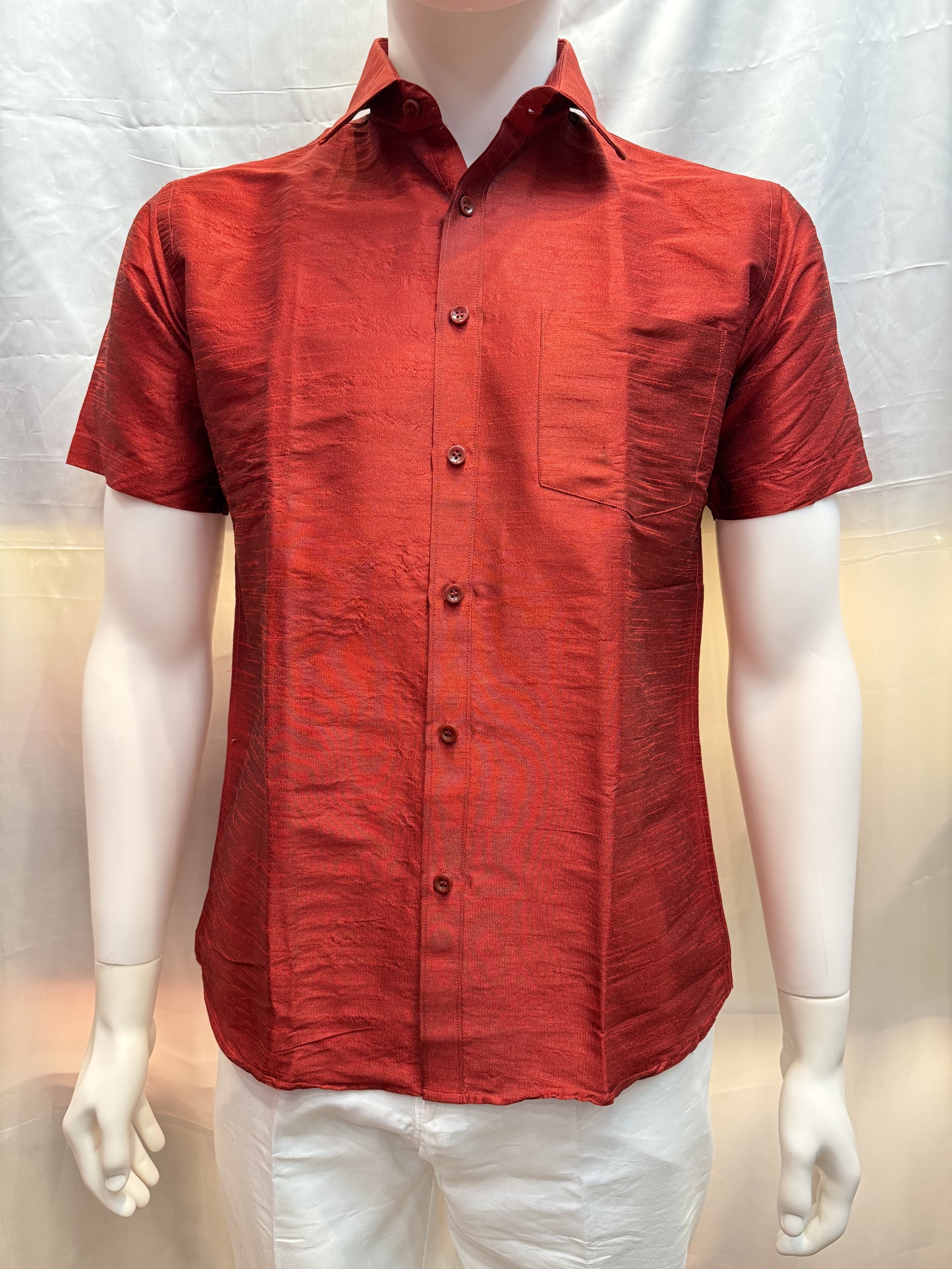 Attractive Red Color Half Sleeve Silk Shirt For Men