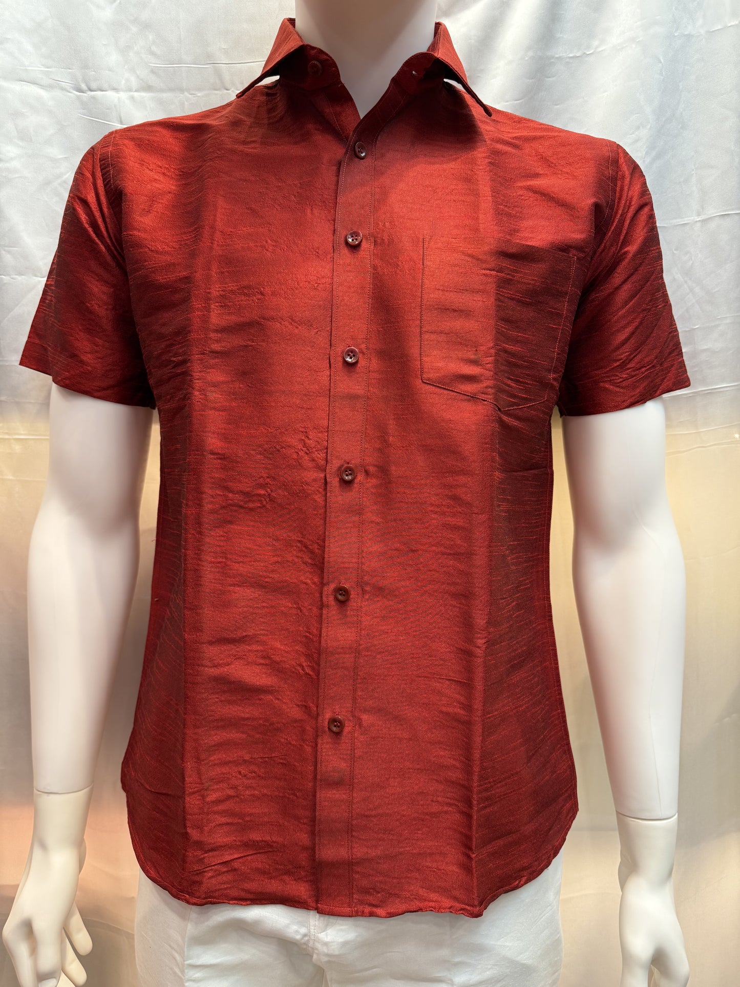 Attractive Red Color Half Sleeve Silk Shirt For Men