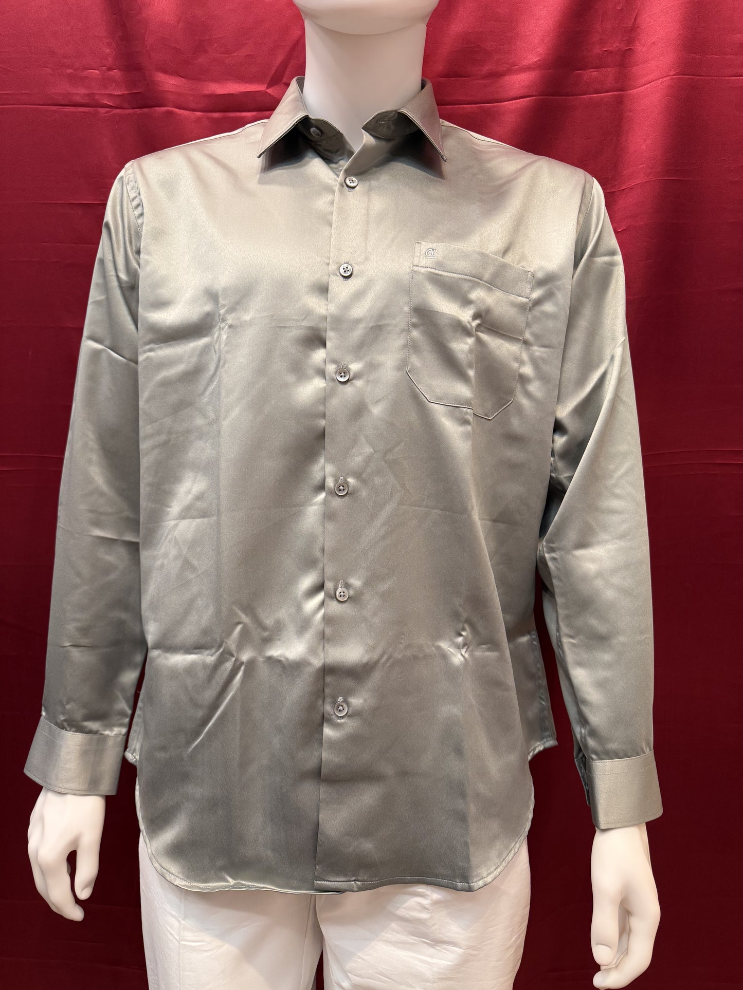 Beautiful Gray Color Full Sleeve Silk Shirt For Men