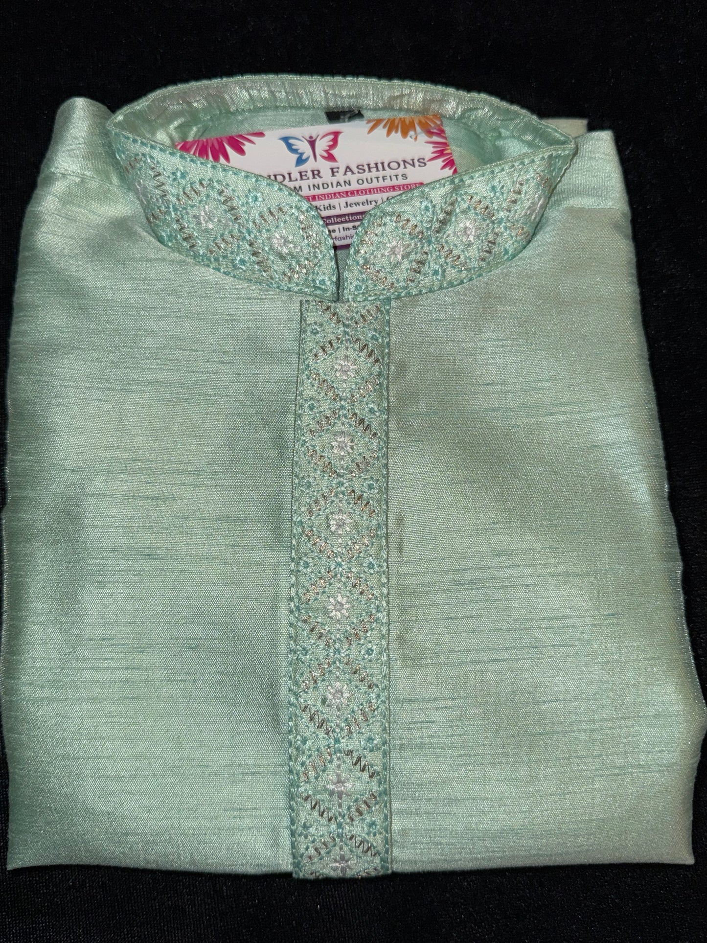 Enchanting Light Green Color Embroidery Kurta Pajama Set For Kids