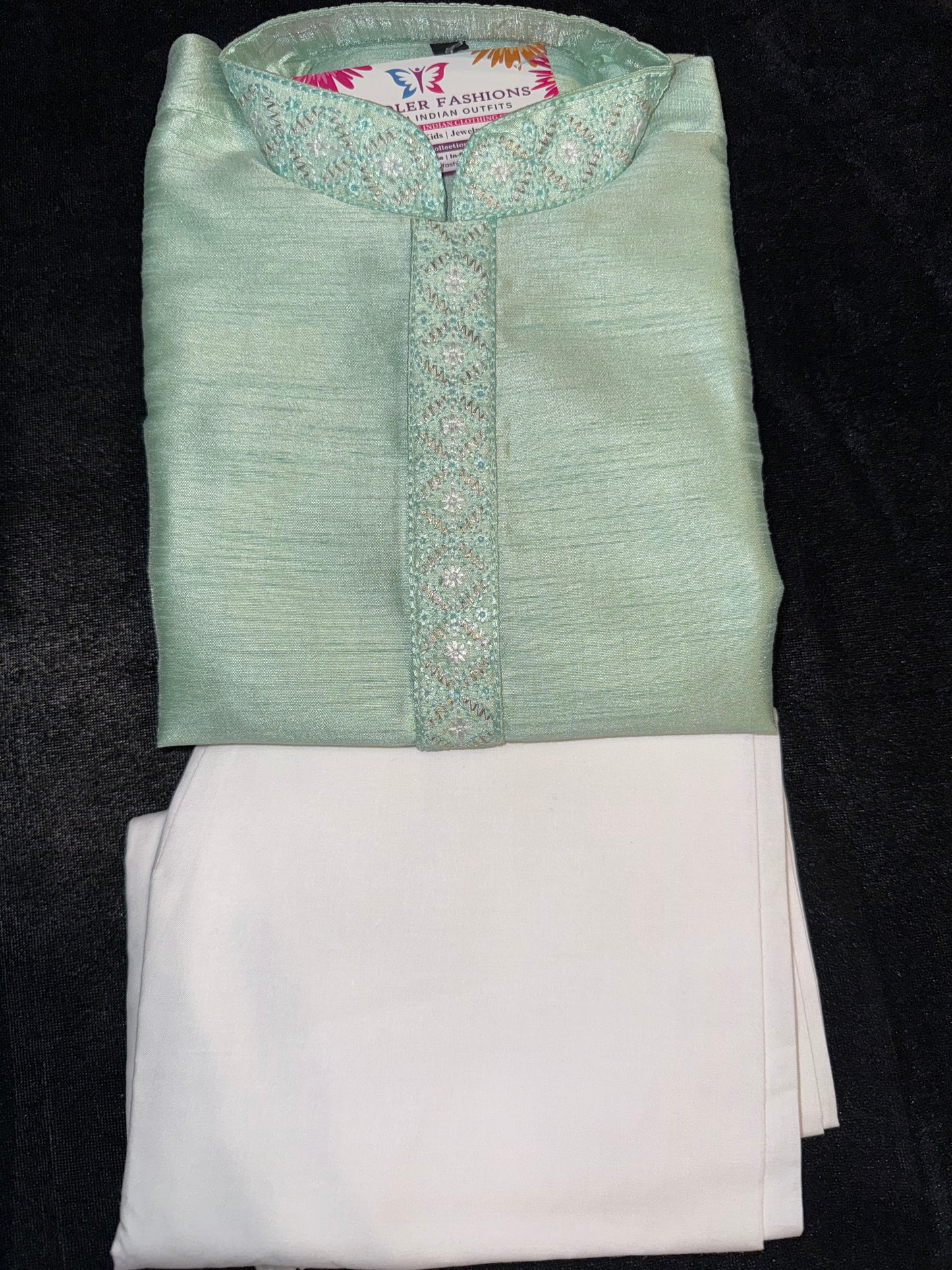 Enchanting Light Green Color Embroidery Kurta Pajama Set For Kids