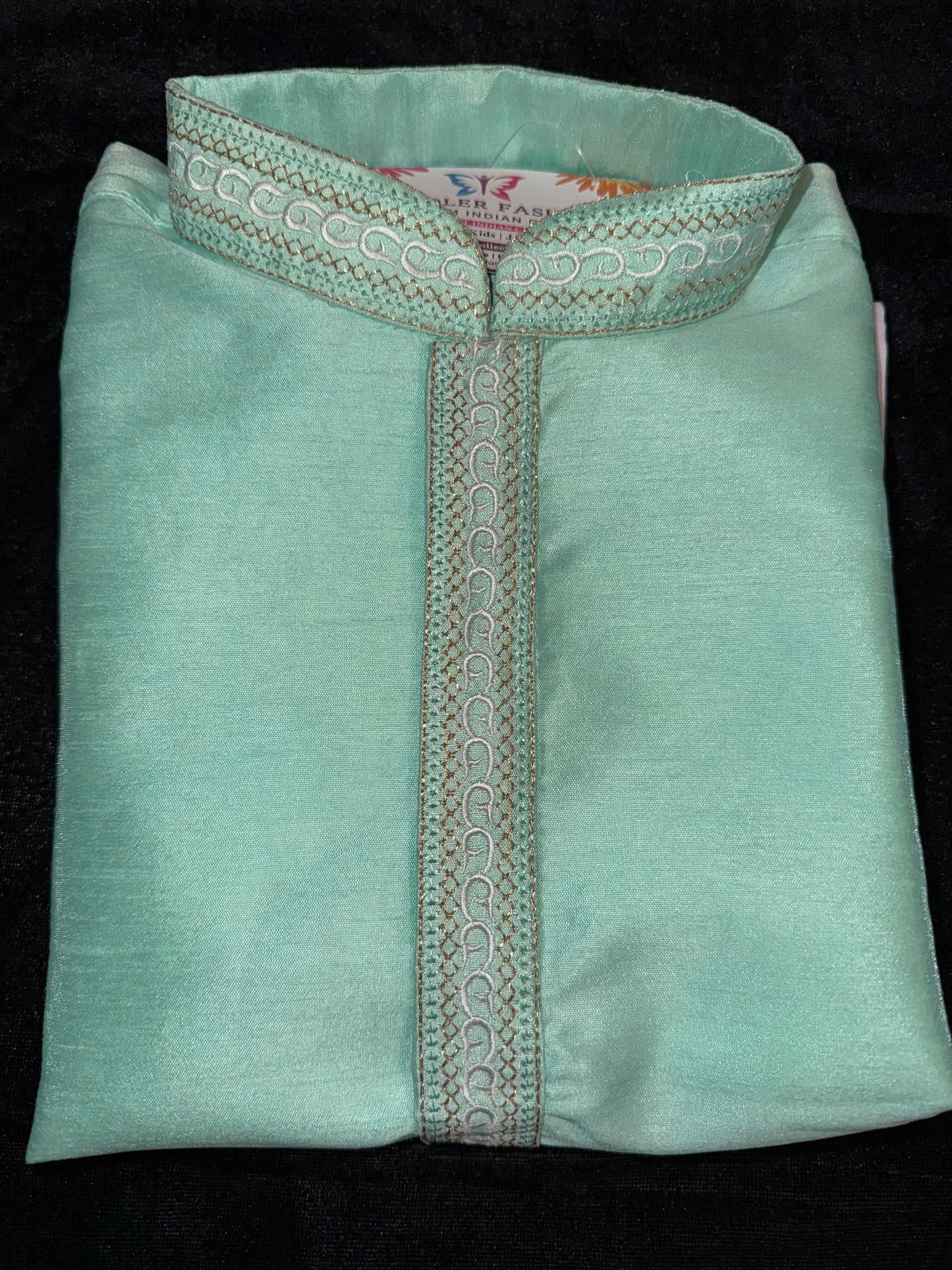 Alluring Light Green Color Banarasi Embroidery Work Kurta Pajama Set For Kids