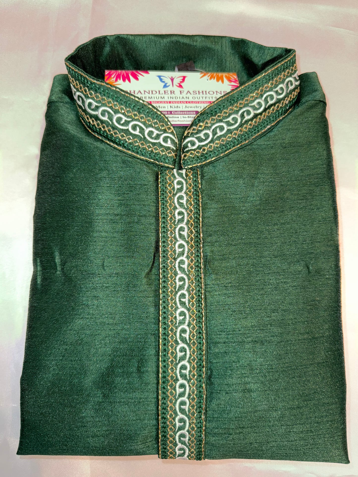 Gorgeous Dark Green Color Banarasi Silk Kurta Pajama Set For Boys