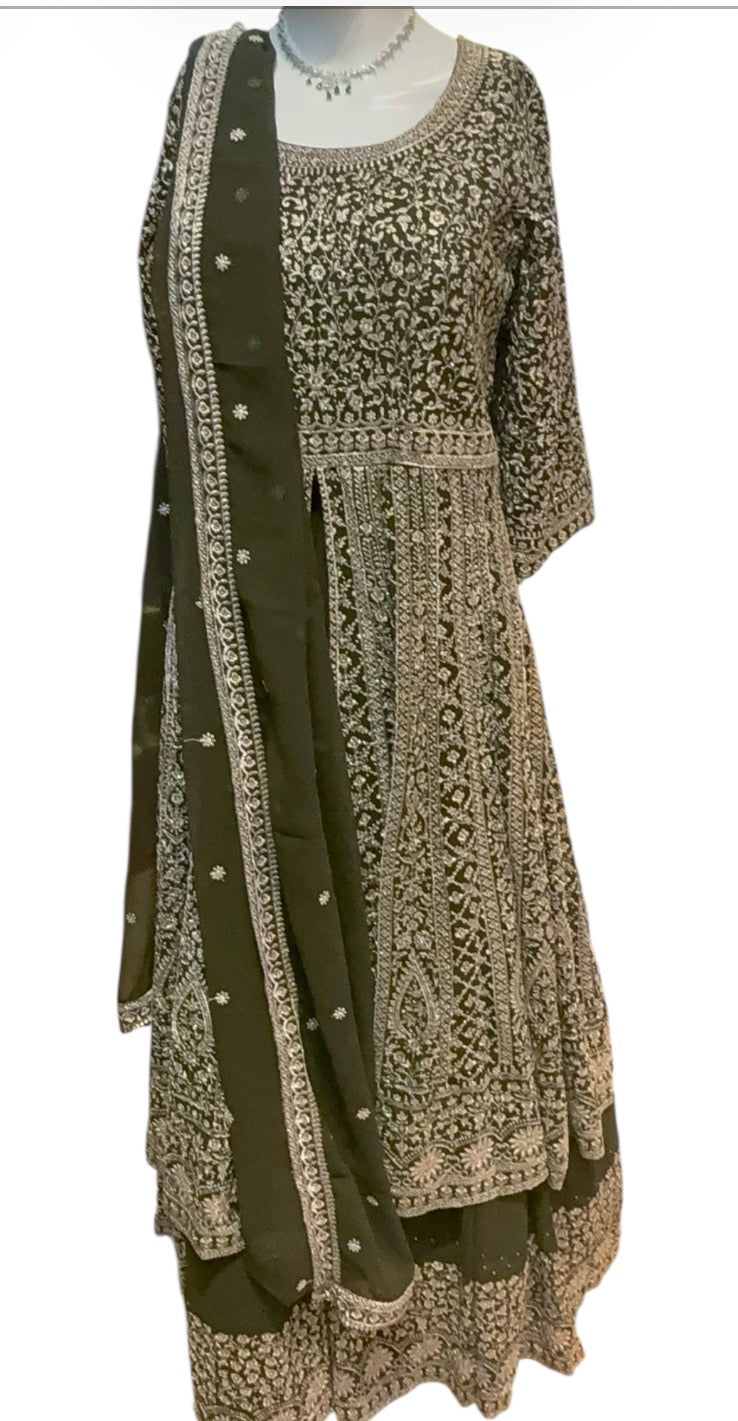 Green Color Georgette With Heavy Embroidery Work Anarkali Suits Near Me