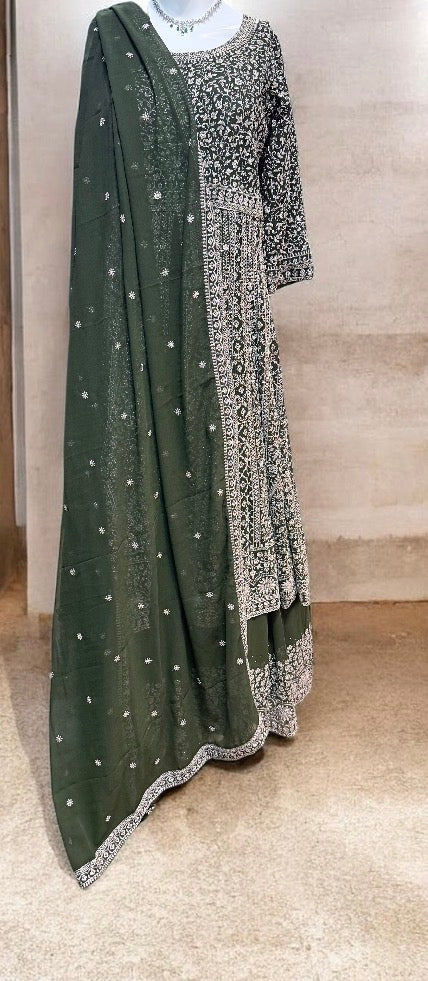 Elegant Green Color Georgette With Heavy Embroidery Work Anarkali Suits For Women