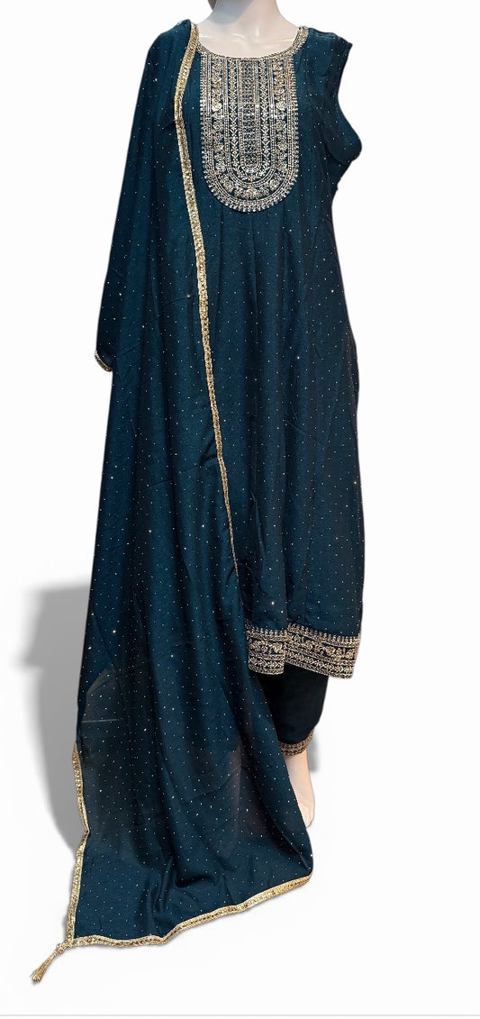 Attractive Blue Color Rayon With Embroidery Work Salwar Suits For Women