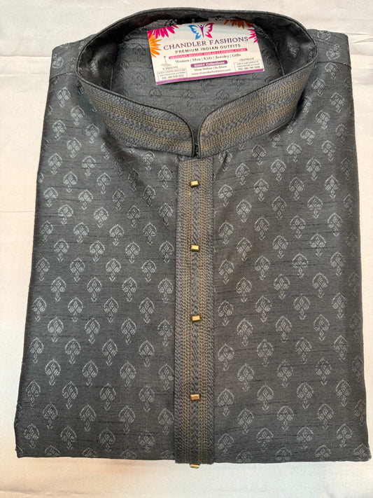 Dazzling Gray Color Jacquard Embroidery Work Men's Kurta