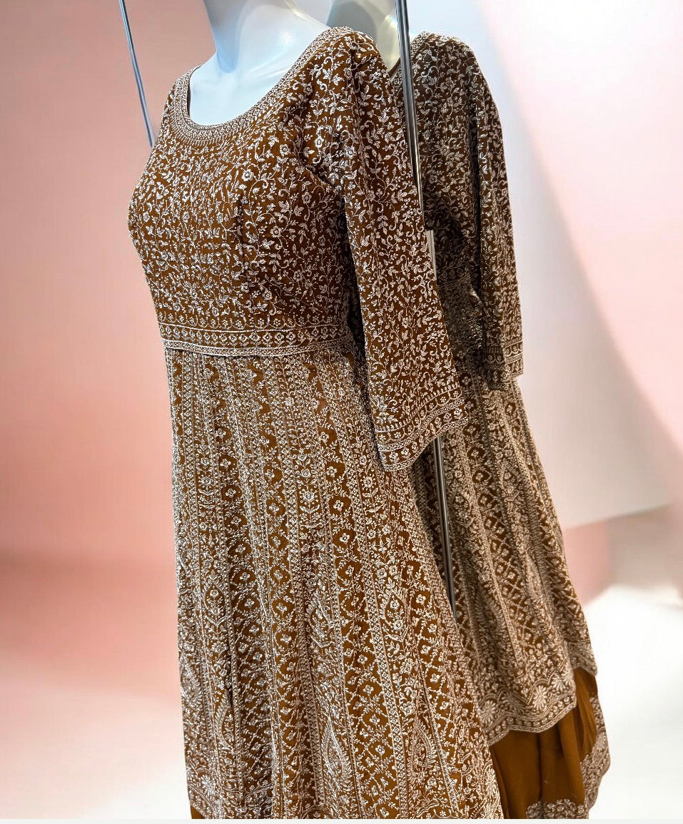 Brown Color Georgette With Heavy Embroidery Work Anarkali Suits Near Me