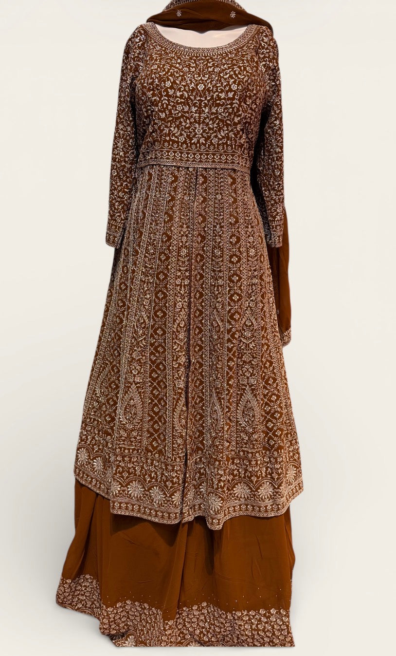 Brown Color Georgette With Embroidery Work Anarkali Suits In USA