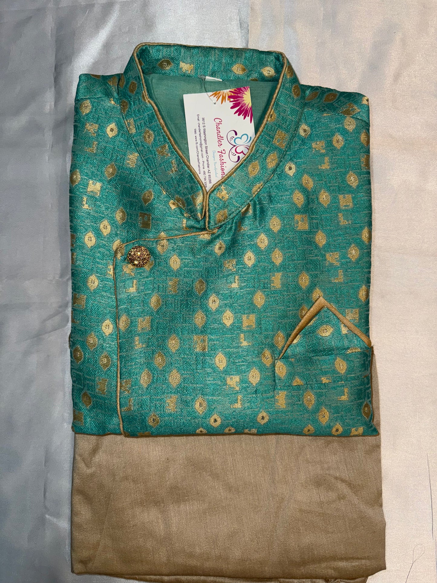 Dad & Son Pure Cotton Silk Regular Pajama Set With Jacket - Sea Green