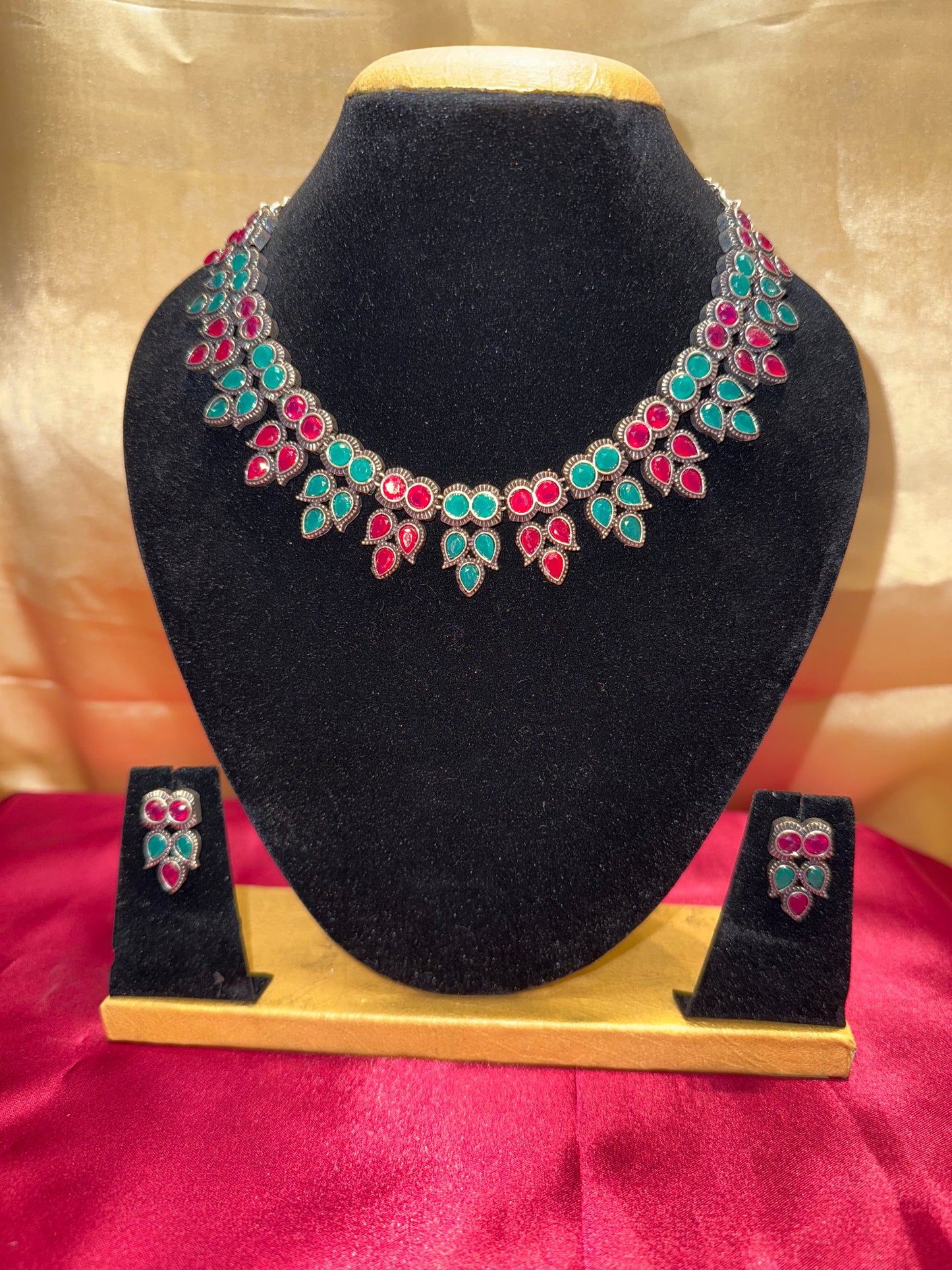 Oxidized Designer Necklace With Earrings Set In Suncity