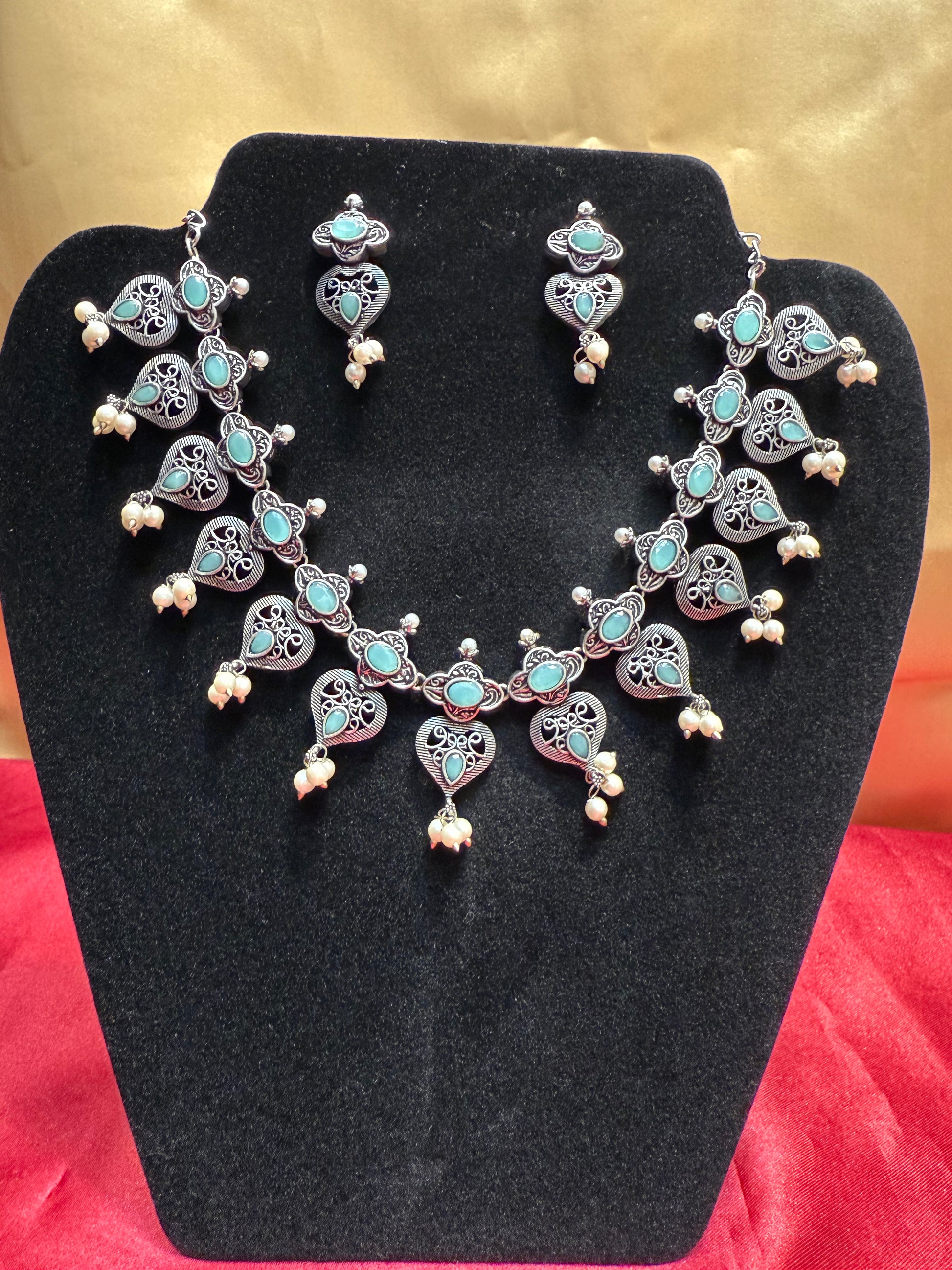 Oxidized Designer Necklace With Earrings Set In Yuma