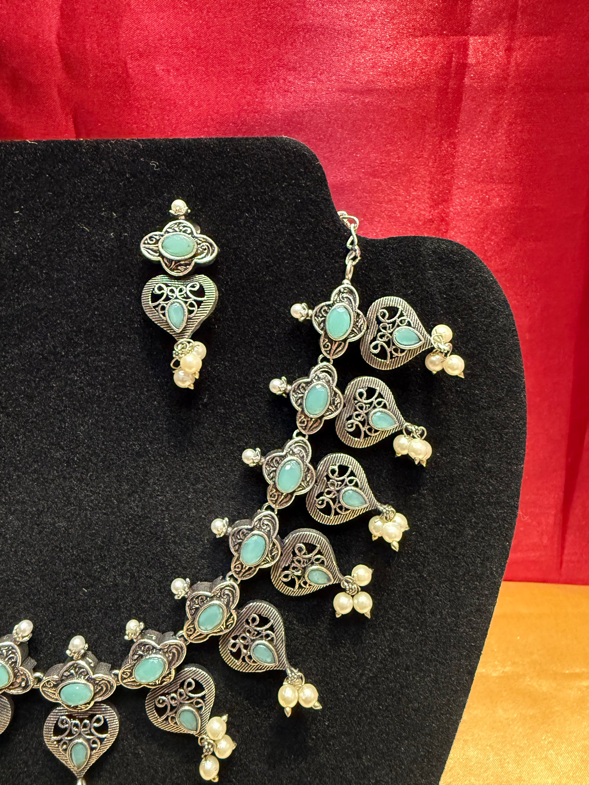 Light Blue Color Oxidized Designer Necklace Near Me