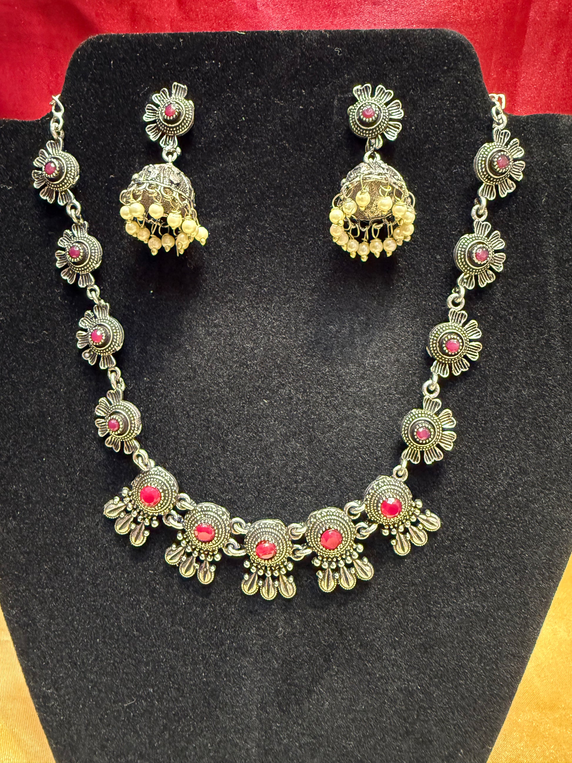 Oxidized Necklace With Pearl Drop Jhumka Set In Peoria